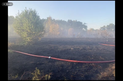 Rook en verdorde grond bij de brand op de Brunsummerheide